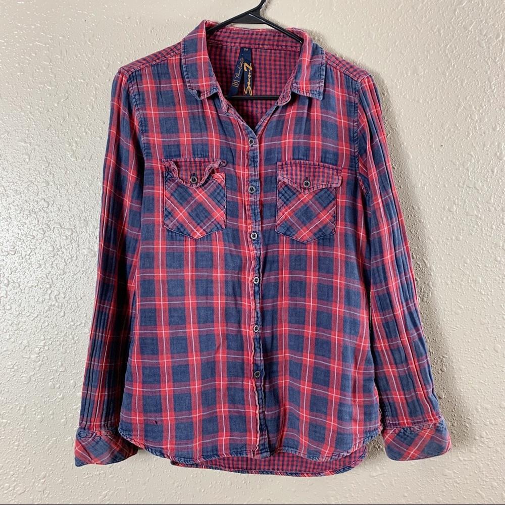 7 for all Mankind Red & Blue Vintage Flannel Size Medium